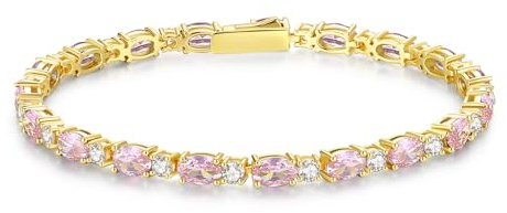FANCIME Tennisarmband Damen 14K Vergoldet Edelstein Tennis Armband 925 Sterling Silber Geburtsstein Geschenk Schmuck für Damen Mädchen, Länge 19 cm