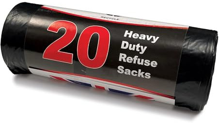 JeeJaan® 1 Roll of 20 Black Bin Bags - 50L Capacity Bin Bags Heavy Duty - Rubbish Bags Wastage Liners Trash Bags for Kitchen Office Diy Refuse Sacks Garden Bags Made from 100% Recycled Material