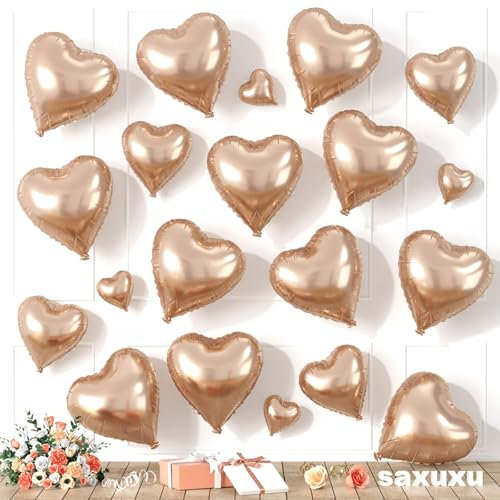 Saxuxu Rose Gold Heart Balloons, 20 Pcs 5/10/18 inch Foil Heart Balloons for Valentine's Day Decorations, Wedding, Engagement, Bridal Showers, Anniversary Celebrations