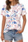 EFFAN Womens Summer Pleated Floral Tops Short Sleeve Cute Casual T-Shirts Ladies Dressy Loose Fit Blouses, White Floral, XL