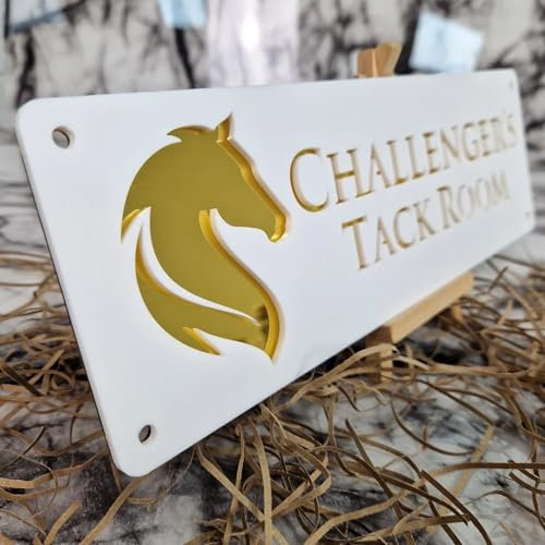 Custom Horse Stable Name Plate Horse Name Plaque, Custom Horse Stall Acrylic Sign For Farm Barn Sign, Customized Outdoor Horse Name/Number Door Sign Gift For Horse Lovers(White Gold)