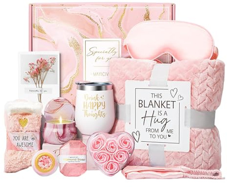 - Ensemble de soins, panier cadeau pour femme, kit de relaxation de luxe, 26 x 23 x 13 cm, couverture en flanelle douce, collection Pampering, idéal pour maman, amis, fête des mères