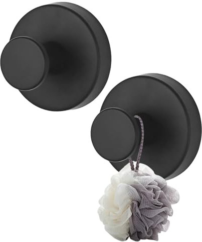 2 Pcs Crochets à Ventouse Acier Inoxydable Crochet Ventouse Puissante Sans Percage Extra Solides Charge 6.8 Kg Réutilisable Porte Serviette Ventouses pour Verre Carrelage Salle de Bain Cuisine (Noirs)