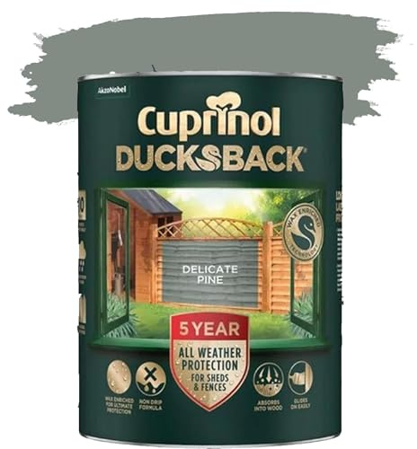 DUAYRA Ducksback Fence Paint 5L | All Weather Protection Paints | Outdoor Sheds Fence Wood Treatment | Low VOC - 10m²/L Coverage | Quick Drying Waterproof | Non Drip, Wex-Enriched | (Delicate Pine)