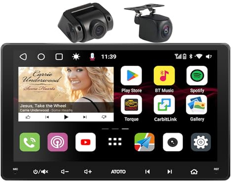 ATOTOOUT Autoradio Double Din 9 Android (6Go /128Go), CarPlay/Android Auto sans Fil, Écran Tactile QLED, 4G, Wi-Fi, Bluetooth, USB, DSP, AMP, SUB, GPS & AI, Caméras Avant et de Recul 1080P, S8G2099UN