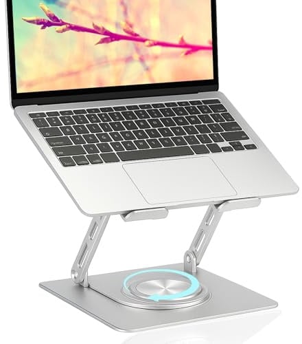 Adjustable Laptop Stand for Desk – Portable Aluminum Riser with 360° Rotating Base, Foldable Ergonomic Holder for MacBook, Dell, HP & 10–17.3” Laptops, Bed & Home Office (Silver)