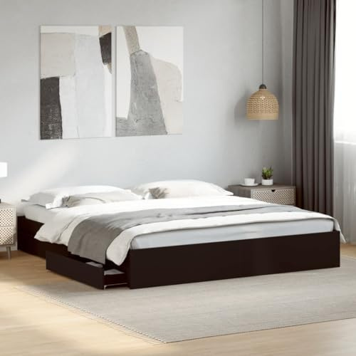 Hoodmeel Betten 200x200 mit Schubladen und lattenrost Holzbett mit Stauraum Bettgestell Doppelbettgestell Jugendbett -Schwarz-200 x 200 cm