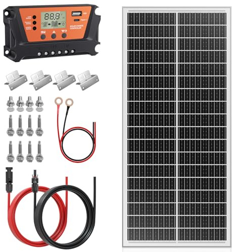 Rvpozwer 100W Monocrystalline Solar Panel Kit, N-Type Solar Module with 30A Solar Charge Regulator,Solar Cable, Z-Mounting Clamps,for 12 Volt Battery,for Motorhomes, Boats, Trailers (100w kit)