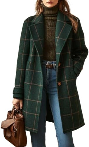 ORANDESIGNE Mantel Damen Herbst Karierter Woll-Jacke Winter Elegant Revers Trenchcoat