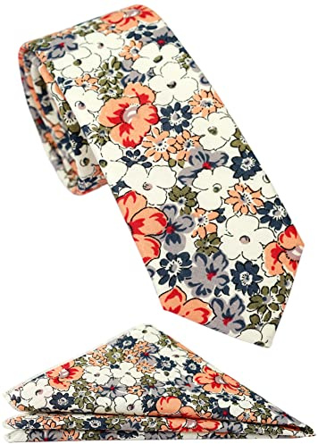 ZENXUS Herren-Krawatte mit Blumenmuster, 6,3 cm, handgefertigt, aus Baumwolle