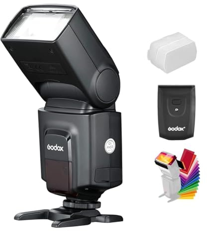 Godox Wireless 433MHz GN33 Camera Flash Speedlite with Built-in Receiver with RT Transmitter Compatible for Canon Nikon Sony Olympus Pentax Fuji DSLR Cameras with Diffuser + Filters
