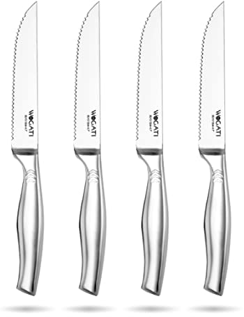 WAGATI Steak Knives Set of 4 – Rust-Free Stainless-Steel Steak Knives with Sharp Serrated Edge– Kitchen Steak Knife Set with Non-Slip Ergonomic Handle Stain & Scratch Resistant