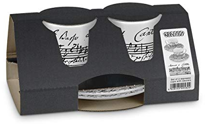 Könitz Coffee Cantata Espresso Geschenkset, 4-tlg., 2 Espresso Tassen mit Untertasse, Porzellan, 85 ml, 11 5 054 0637