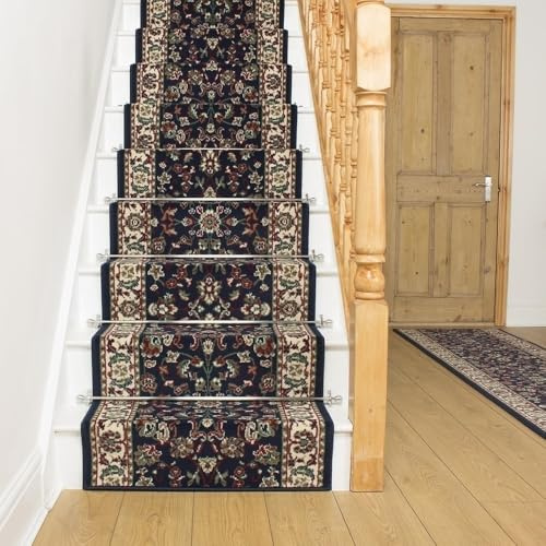 runrug Soft & Comfortable Stair Runner - Smooth & Durable Carpet for Stairs - Stain-Resistant, Fade-Resistant - Multiple Sizes - 720cm x 80cm - 9mm Thick - Persian, Blue