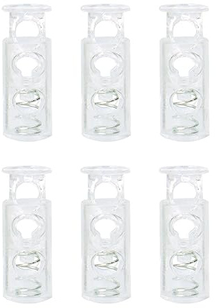 sourcing map Lot de 6 verrous de cordon à ressort en plastique à double trou pour cordons de serrage, lacets, tente, attaches, transparent