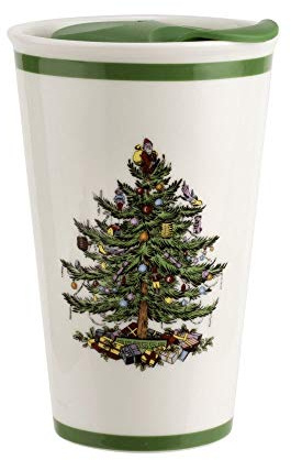 Spode Christmas Tree Travel Mug with Lid 8 Ounce