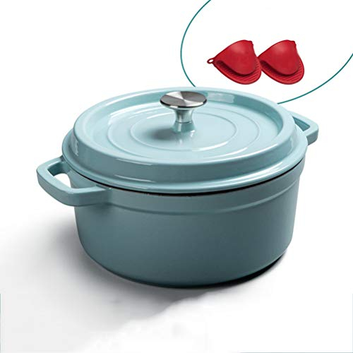 LTLWSH Cacerola Cazuela de Hierro Fundido Esmaltado con Tapa y Doble Asa para Hornos Cerámica Halógeno Gas y Placas de Cocción Eléctricas 22/24cm,Azul,22cm
