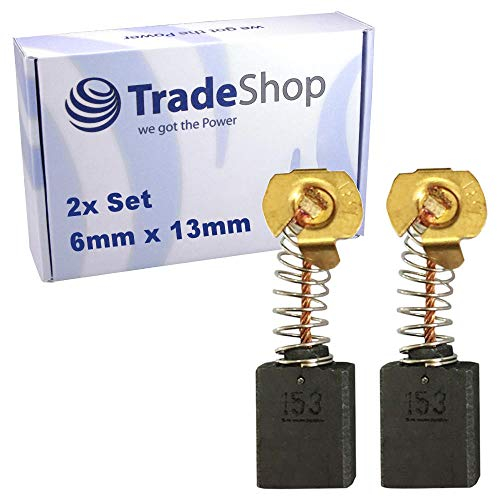 2 spazzole di carbone abrasivo 6 mm x 13 mm, 6 x 13 mm, per utensili elettrici, trapano, fresa, pialla, motosega, smerigliatrice a nastro, sega circolare