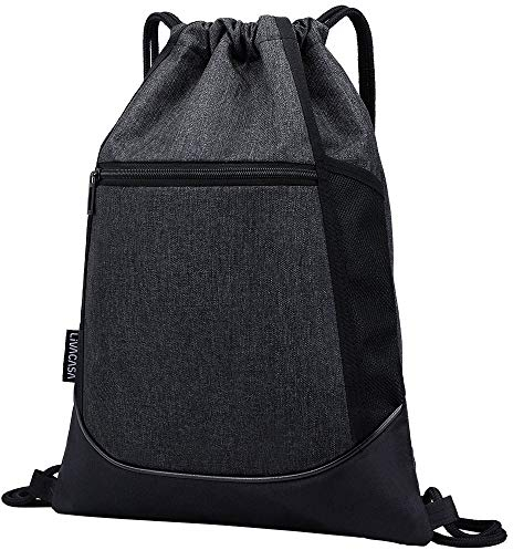 LIVACASA Turnbeutel Wasserdicht Sportbeutel Hipster mit Reißverschluß Innentasche Außentasche Gym Bag Hipster Verstellbar Tunnelzug Rucksack Beutel Damen Herren Schwarz