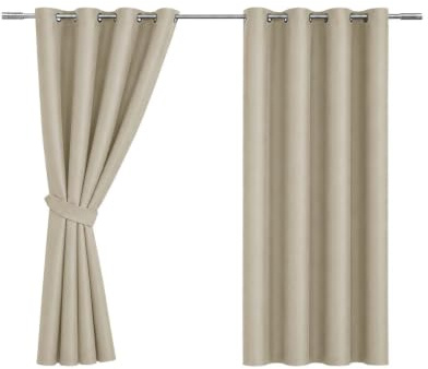 Imperial Rooms Blackout Curtains for Bedroom 46x54 Inch Eyelet Cream Curtains Window Treatments Super Soft Ring Top Living Room Curtain 2 Panels with Tiebacks