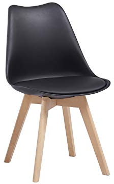 SAM Schalenstuhl Luisa, schwarz, Esszimmerstuhl mit Kunststoff-Sitzschale, integriertes Kunstleder-Sitzkissen, Massivholz-Gestell aus Buche
