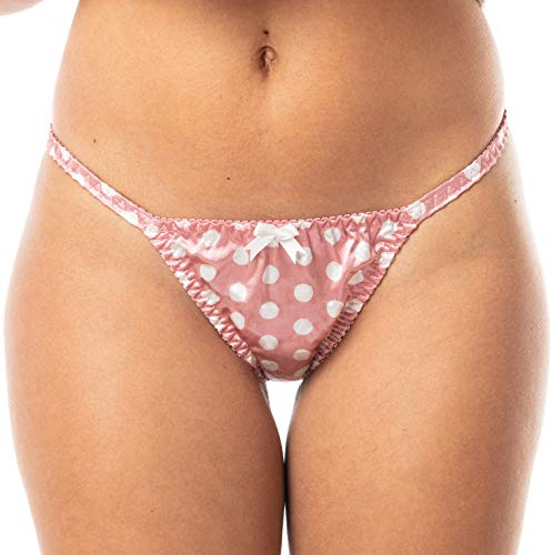 Satini Culotte Tanga Femme Satin Brillant Fleur | Coupe Fine, Bords Élastiqués Froncés, Détail Rose, À Assortir avec le Soutien-Gorge, Tailles S-XXL