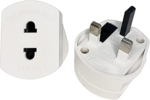 Plug adapter I Shaver Adaptor, Toothbrush Charger Bathroom Socket Convertor, UK Two Pin To Three Pin (Pack of 2)