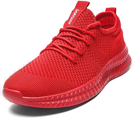 Tvtaop Mens Trainers Road Running Shoes Sneaker Gym Athletic Breathable Outdoor Sports Jogging Fitness Non Slip Lightweight Comfortable Casual Walking Shoes Red 8 UK