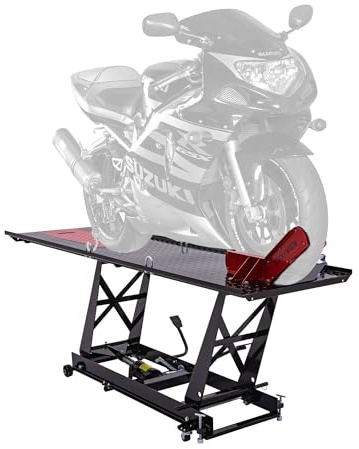 Black Widow Motorcycle Lift Table, Hydraulic, 1,000 lb, 32 H, Wheel Clamp, Drop-Out Panel