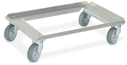 50 Transportroller aus Edelstahl, für 600x400 mm Eurobehälter, Tragkraft 250 kg, graue Gummiräder, Deck offen