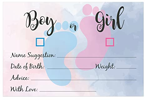 OLILLY - 20 Karten in englischer Sprache für Ihren Gender Reveal – Vorhersagen für Babyparty – Animation und Erinnerung an Ihren Gender Reveal