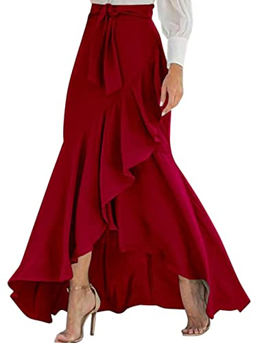 ORANDESIGNE Femmes Rétro Maxi Jupe à Carreaux Plissée Basique Avec Poches Haute Taille de Plage Longue A-Line