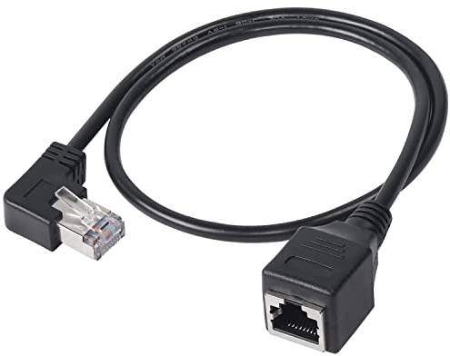Câble d'extension Ethernet, angle droit gauche RJ45 réseau LAN mâle vers femelle cordon de raccordement réseau Ethernet compatible avec Cat5 Cat5e pour Ethernet, LAN, réseau-noir 50cm (gauche)