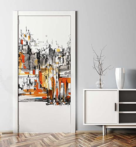 MyMaxxi - Tür bekleben mit Türtapete Türposter Türfolie Selbstklebend 90x200 Stadt Trompete - Tür verschönern Türaufkleber Türklebefolie Musikinstrument Rustikal Mehrfarbig