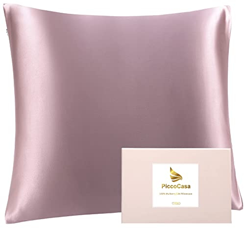 PiccoCasa 22 Momme 100% Seide Kissenbezug Haar- und Hautpflege Kissenhülle Maulbeerseide Kopfkissenbezug mit Reißverschluss & Geschenkbox, Mauve 80x80cm