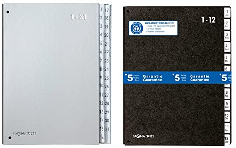 Pagna Pultordner (Pultmappe, 32 Fächer, 1-31) Silber Color & Pultordner Classic (Pultmappe, 12 Fächer, 1-12/Jan-Dez) schwarz, A - Z