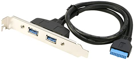 RIITOP 2 Ports USB 3.0 Buchse Backpanel auf MB 20pin Header Connector Kabel Adapter mit PCI Slot Plate Bracket 0,5m