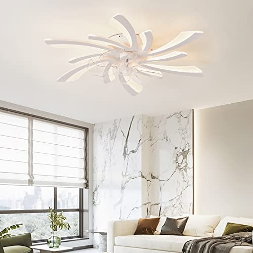 KeLuKes Ventilatore da Soffitto con Luce e Telecomando Silenzioso Design 78cm Lampadario con Ventola SoggiornoTimer 6 Velocità Dimmerabile Reversibile per Cucina Camera da Letto,Bianco, Bianco