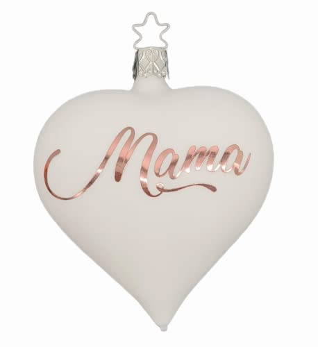 Weihnachtskugel in Herzform aus mundgeblasene Glas mit weißem Text | Christbaumkugel | Weihnachtskugel personalisiert | Baumschmuck (1x weiß, Mama, Rosegold)