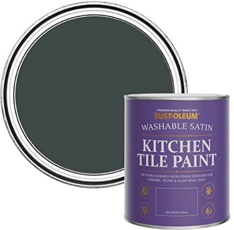 Rust-Oleum Black water resistant Kitchen Tile Paint in Satin Finish - Black Sand 750ml
