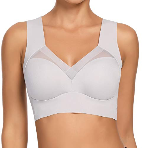 WOWENY BH Damen Ohne Bügel Schlaf Bustier Push up Damen Bralette T Shirt BH Schalen BHS Bügelloser Still Klassischer BH Top Rückenfrei Komfort Weich Grau XXL