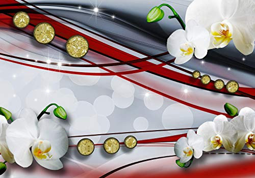 wandmotiv24 Fototapete Diamant weiße Orchidee Rot, 200 x 140cm - selbstklebende Strukturtapete, Wanddeko, Wandbild, Wandtapete, Gelb, Grau, Blumen M1555
