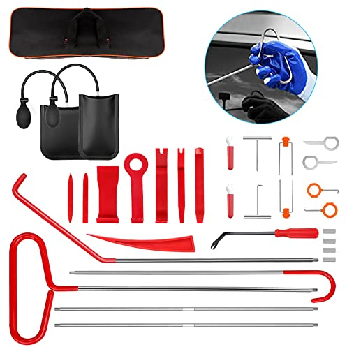 LIROPAU Professional Automotive Car Tool Kit Car Emergency Kit with Long Reach Grabber, Non-marring Air Wedge Pump, Trim Removal Tools for Car Truck