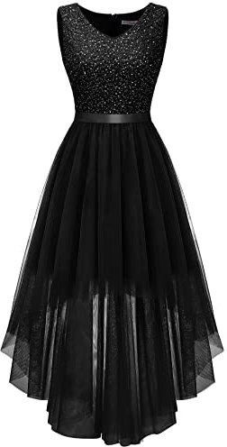 Berylove Abiballkleider Konfirmationskleid Lang Etuikleid Damen Abendkleid Schwarz Pailletten Cocktailkleid Kleid Damen Festlich Prom Dress Ball Kleider RBLS003 Black L
