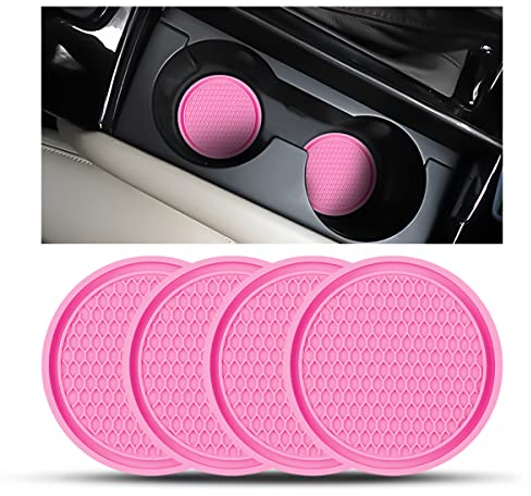 CGEAMDY 4 Stück Auto Untersetzer, Auto Getränkehalter Einsatz, Durchmesser PVC Verdicken Schwarz Auto Untersetzer, Anti Rutsch Car Untersetzer für Kaffeebcher(Rosa)