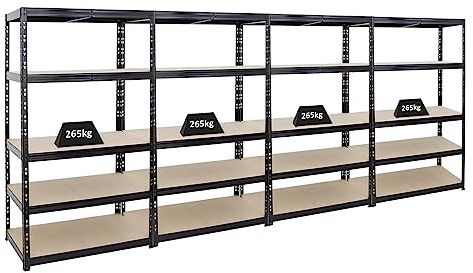 PROREGAL Mega Deal | 4X Schwerlastregal Tiger | HxBxT 180x100x60cm | Fachlast 265kg | Schwarz | Garagenregal, Lagerregal, Steckregal, Kellerregal