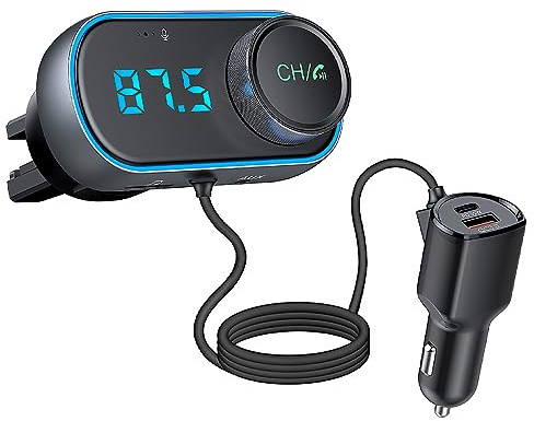 POFET Bluetooth FM-Transmitter für Auto, Autoradio, Bluetooth Freisprechanruf, QC3.0, Schnellladung, Geräuschunterdrückung mit großem Mikrofon und Bassverstärkung
