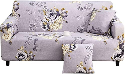 CXYKN Bedruckter Sofabezug, Stretch-Sofabezug für 2 Kissen, Couch-Möbelschutz mit elastischem Boden, Rutschfester Couchbezug mit 1 kostenlosen Kissenbezug, HM (145–185 cm)