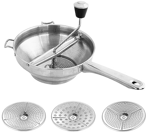 Passiergerät Edelstahl, 1.9L(20.5cm) Passiermaschine Mit 3x Siebeinsatz, Marmelade, Getreidemühle Handkurbel, Zum Maischen, Filtern Und Mahlen