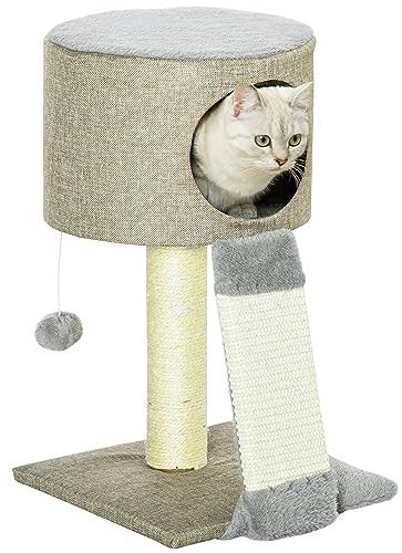 PawHut Kratzbaum Katzenkiste Katzenbaum mit Katzenball Kletterbaum für Katzen 30 x 30 x 50 cm Grau
